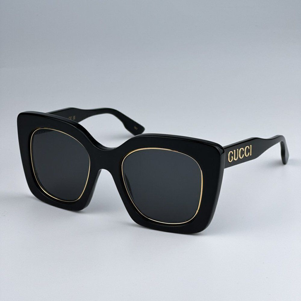 NEW Gucci GG1151S 001 Black/Gold Grey Cat Eye Oversized  Unisex Sunglasses - Picture 6 of 12